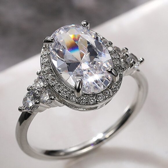 ❤️925 STERLING SILVER Jewelry - 😍Beautiful Noble Oval Pure CZ Macro Pave Silver Wedding Luxury Rings, K936